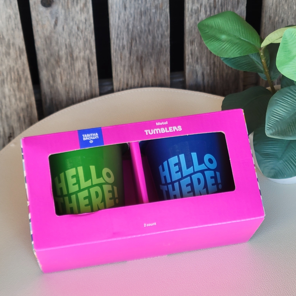 Tabitha Brown 2pk Metal Tumblers: Hello There! Green & Blue - Picture 5 of 6